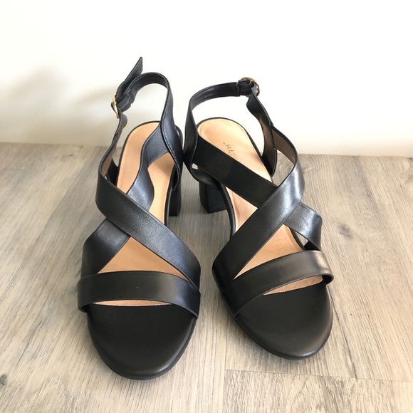 Le Chateau Cris-Cross Block Heel Leather Sandals - Picture 2 of 13